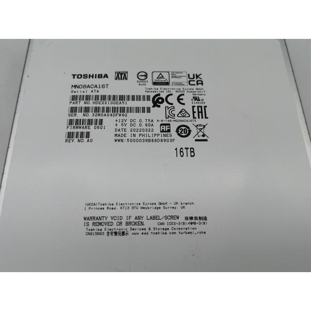 中古】TOSHIBA MN08ACA16T 16TB/7200rpm/512MB/6Gbps【秋葉2号】保証