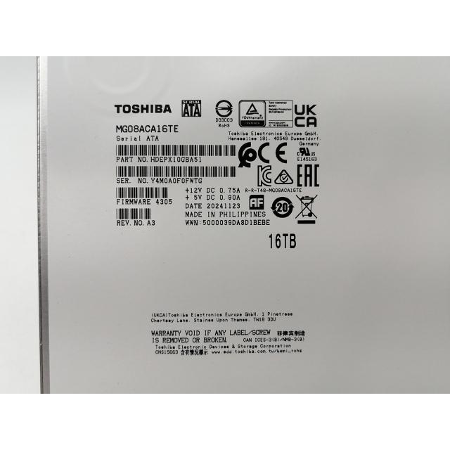Toshiba MG08ACA16TE 16TB HDD 中古 HDD TOSHIBA MG08ACA16TE 16TB 3.5インチ 7200rpm 6Gb/s SATA3 SATA