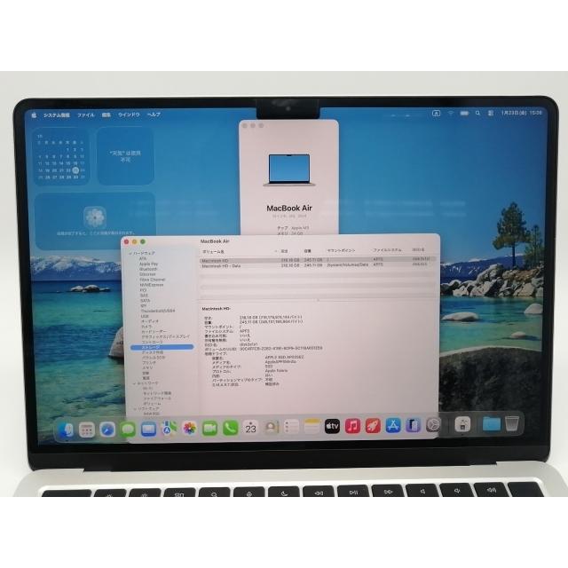 【中古】Apple MacBook Air 13インチ CTO (M3,2024) シルバー M3(CPU:8C/GPU:10C)/24G/256G【秋葉2号】保証期間１ヶ月【ランクA】の画像
