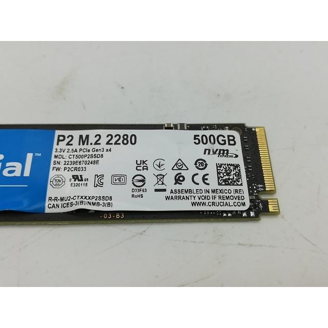 中古】Crucial P2(CT500P2SSD8JP) 500GB/M.2 2280(PCIe3.0 NVMe)/QLC