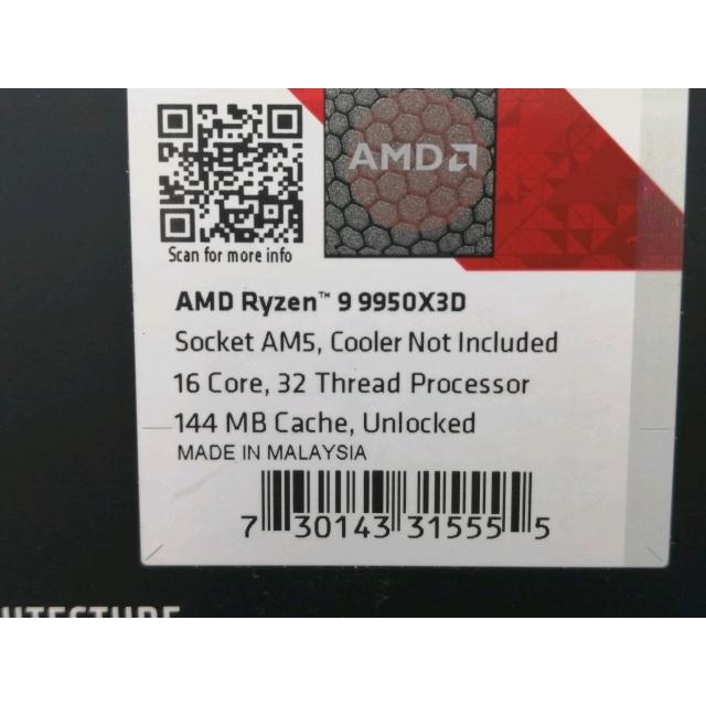 未使用】AMD Ryzen 9 9950X3D (4.3GHz/TC:5.7GHz) BOX AM5/16C/32T/L3