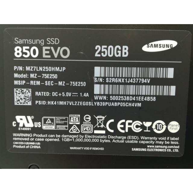 中古】SAMSUNG 850 EVO MZ-75E250 250GB/SSD/6GbpsSATA/2014年12月/3D