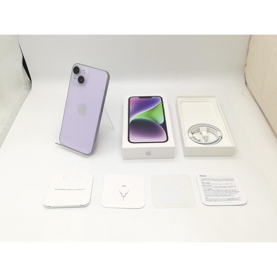 【中古】Apple au 【SIMフリー】 iPhone 14 256GB パープル MPW93J/A【秋葉4号】保証期間１ヶ月【ランクA】の画像