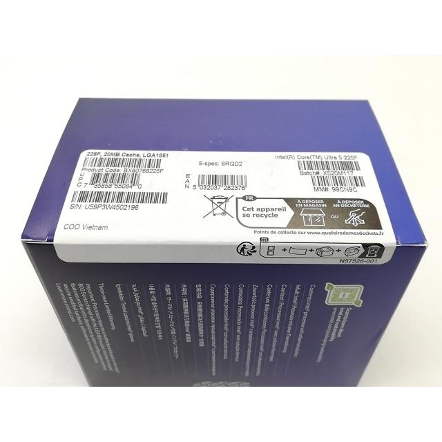 未使用】Intel Core Ultra 5 225F (3.3GHz) Box LGA1851/10C(P:6C/E:4C