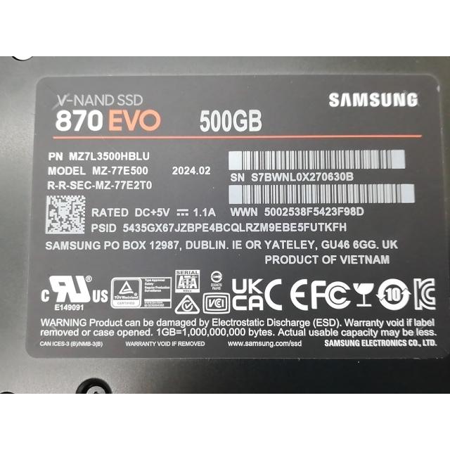 中古】SAMSUNG 870 EVO（MZ-77E500B/IT） 500GB/SSD/6GbpsSATA/TLC