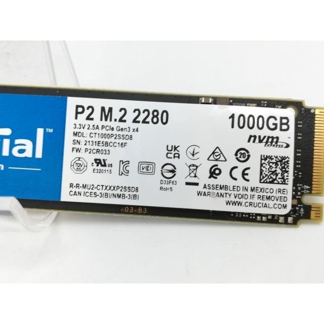 中古】Crucial P2(CT1000P2SSD8JP) 1TB/M.2 2280(PCIe3.0 NVMe)/QLC