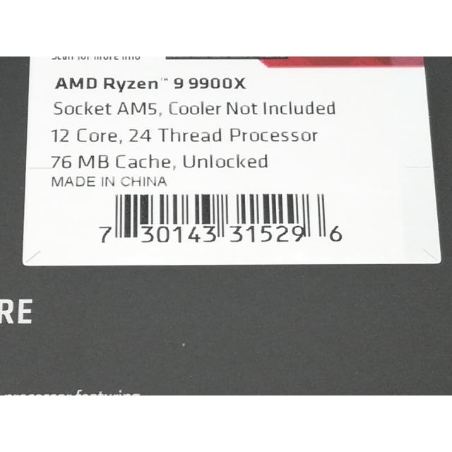 未使用】AMD Ryzen 9 9900X (4.4GHz/TC:5.6GHz) BOX AM5/12C/24T/L3