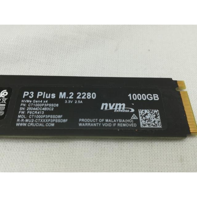 中古】Crucial P3 Plus(CT1000P3PSSD8) 1TB/M.2 2280(PCIe4.0 NVMe