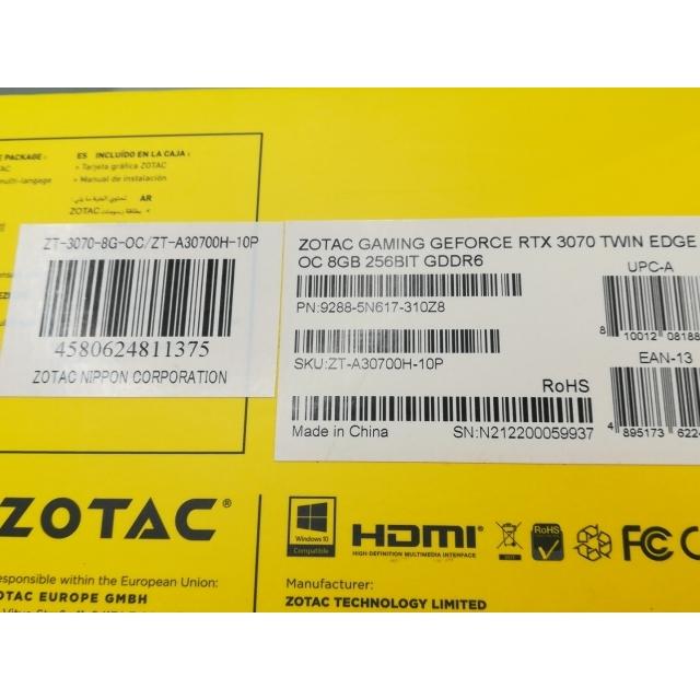 【中古】ZOTAC GAMING GeForce RTX 3070 Twin Edge OC（ZT-A30700H-10P) RTX3070/8GB(GDDR6)/PCI-E【大須】保証期間１週間｜janpara｜10