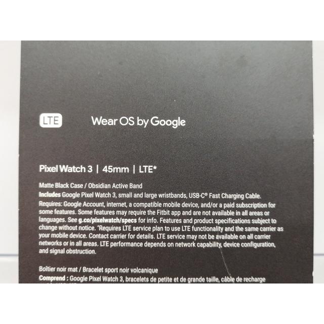 【未使用】Google Pixel Watch3 LTEモデル 45mm Matte Black アルミケース/Obsidian アクティブ バンド【川越クレアモール】保証期間３ヶ月の画像