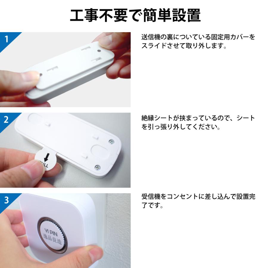 ワイヤレス インターホン チャイム受信機2個セット 配線不要