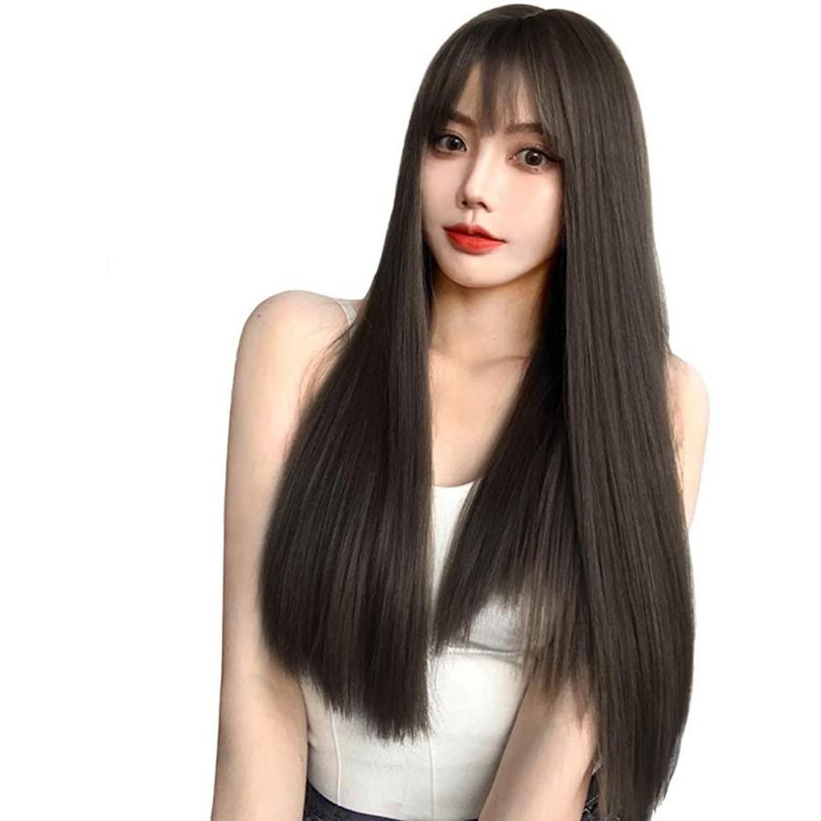 ウィッグ ロング ストレート ウィッグネット付き 小顔効果抜群
