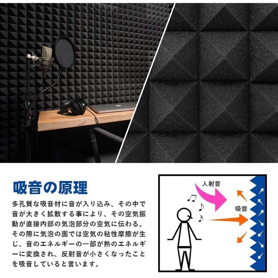 吸音材　防音　壁　無臭　ピラミッド型　50*50cm　緩衝材防音　壁　厚さ5cm　高密度加工　楽器音響調整　48枚　ウレタン　難燃