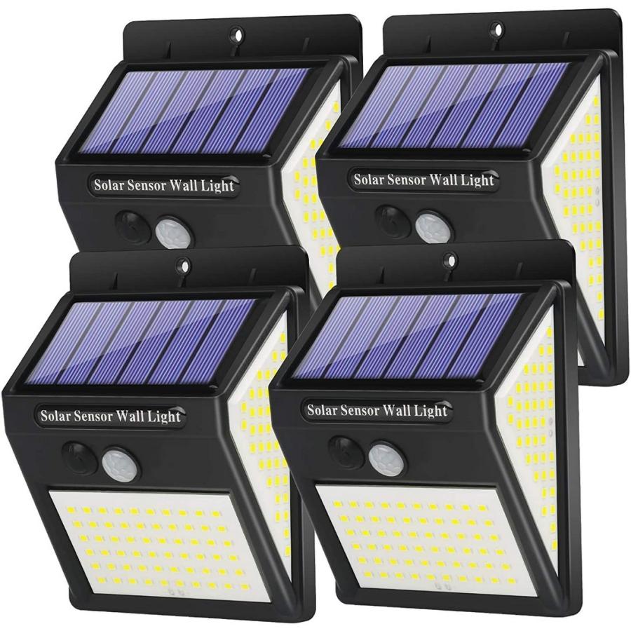 激安セール】ソーラーライト 4個 センサーライト 自動照明 IP65 140 モーションセンサー 防水 LED セキュリティライト 3面照明 3照明モード  屋外照明