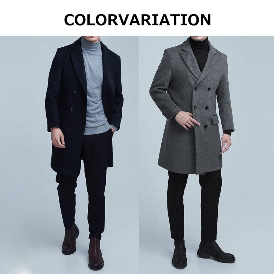 コート メンズ ダブルブレストコート 冬ジャケット ロング丈 ウール
