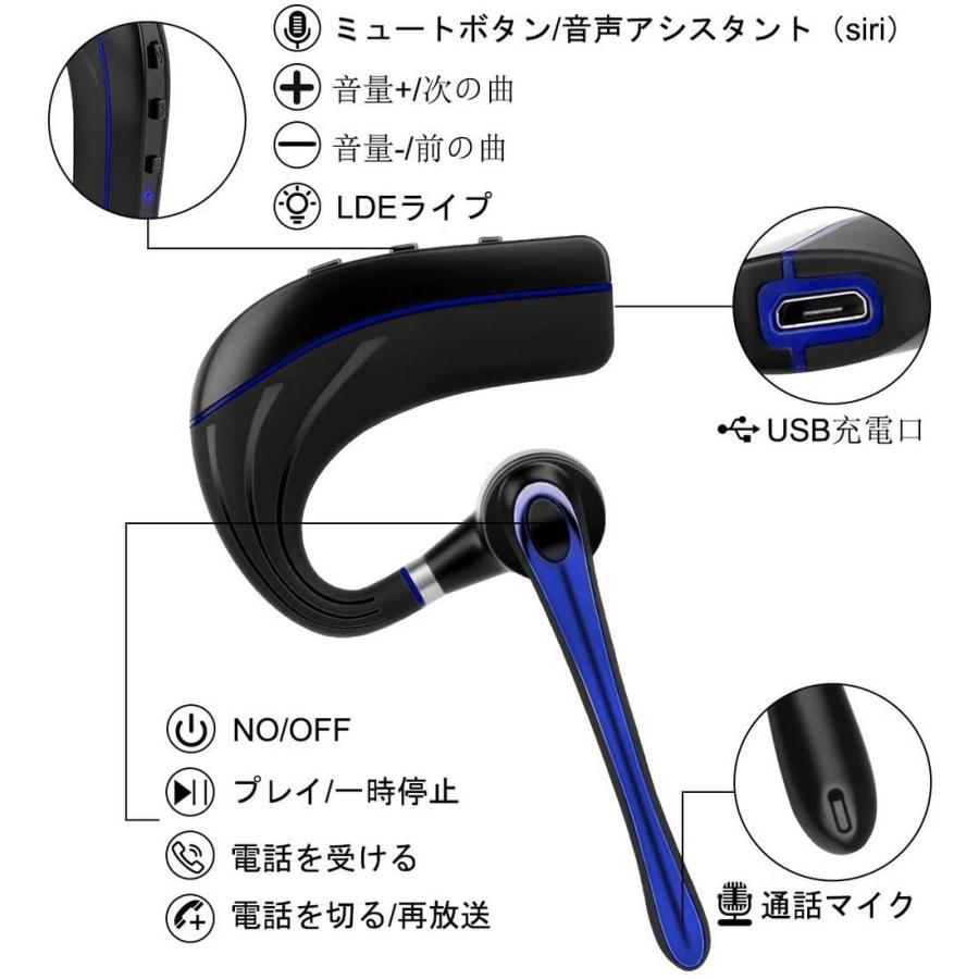 Bluetooth ヘッドセット5.0 高音質片耳 内蔵マイクBluetooth
