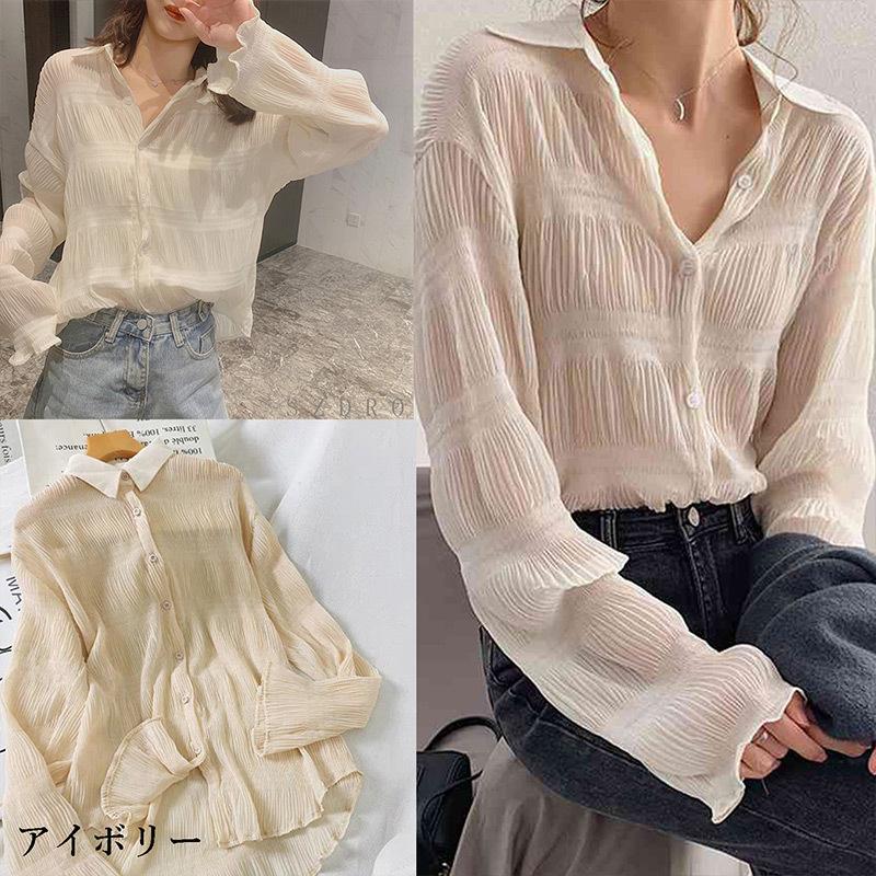 【透け感有り】カッコいいシフォンシャツ sssnetshop】トップス ブラウス 透け感 レディース 長袖