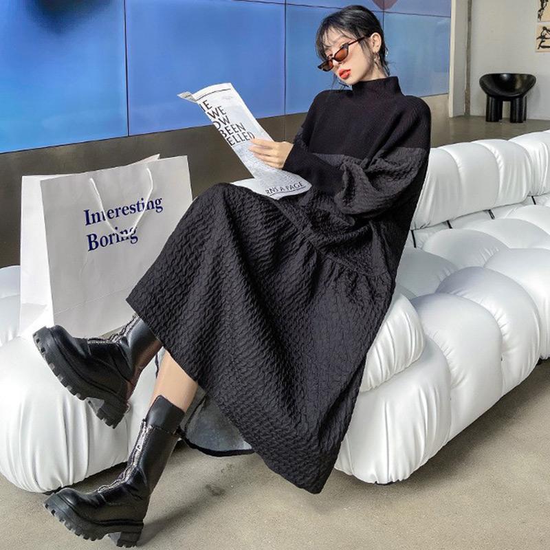 ワンピース 異素材ワンピース ハイネック ロング レディース ワンピース 異素材ワンピース ハイネック ロング レディース