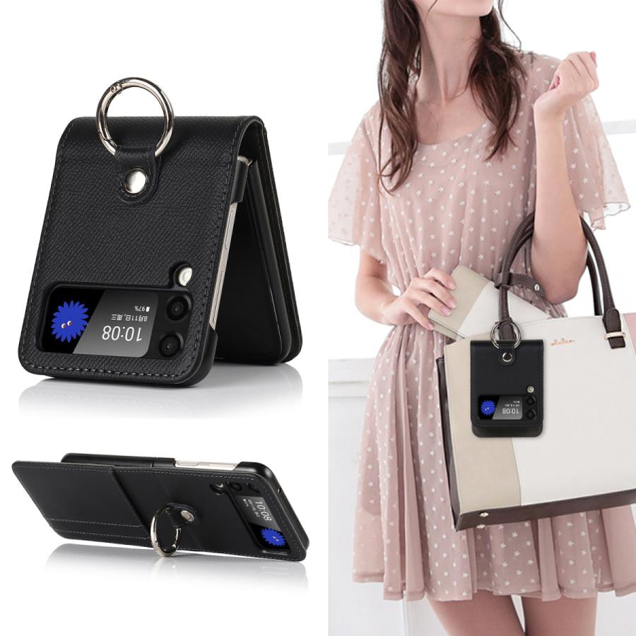 Galaxy 選べる5色 Z Flip3 スマホケース リング スタンド機能 カード