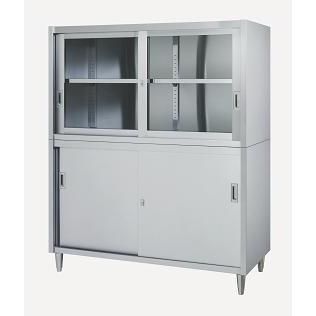 シンコー　保管庫(アジャスト付)　VAG型(上ガラス戸・下ステンレス戸)2段式　SUS430　VAG-9060　幅900×奥行600×高さ1750(mm)