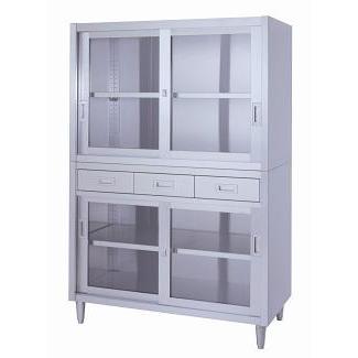 シンコー　保管庫(アジャスト付)　VADGG型(引出・上下ガラス戸)2段式　SUS430　VADGG-9045　幅900×奥行450×高さ1750(mm)