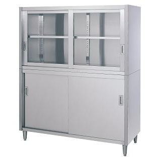 シンコー 戸棚(アジャスト付) CG型(片面/上ガラス戸・下ステンレス戸)2