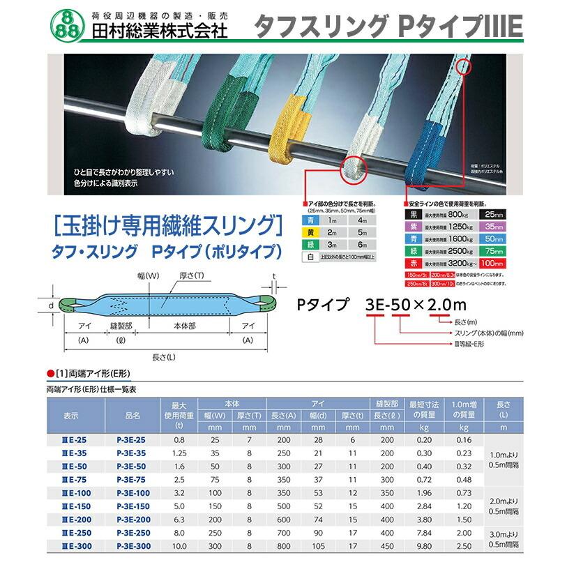 〈田村総業〉　タフスリング PタイプIIIE　75mm×3.5m　JAN：4516525001119_2