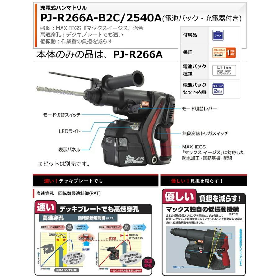 マックス 【オススメ】マックス 充電式ハンマドリル PJ-R266A（本体 