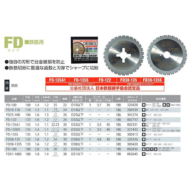 モトユキ 【オススメ】〈モトユキ〉 チップソー 鉄筋用 FD38-135S 5枚 