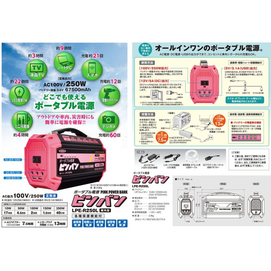 日動工業 新商品 日動工業（株） AC100V ポータブル電源ピンバン LPE 