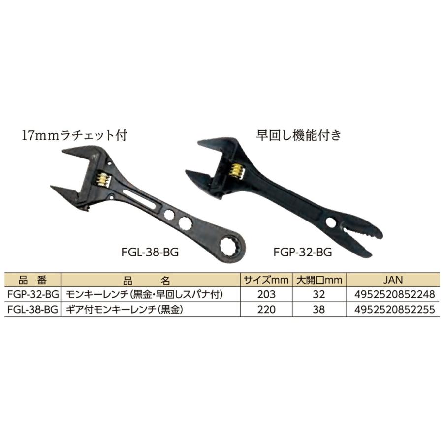 フジ矢 〈フジ矢〉KUROKIN クイック モンキーレンチ（黒金） FGP-32-BG