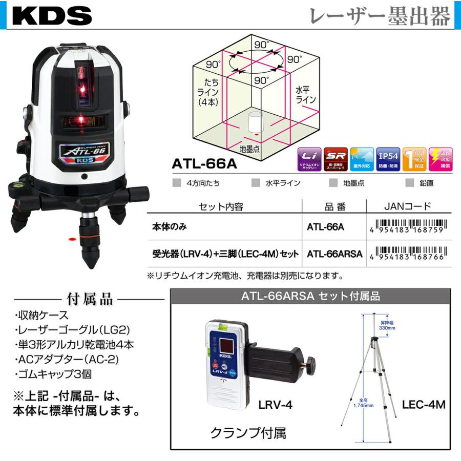 【受光器+三脚付】〈KDS〉高輝度レーザー墨出器　ATL-66ARSA【オススメ】｜japan-tool｜02