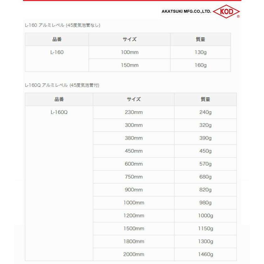 　〈KOD〉　アルミレベル 　L-160Q  230mm｜japan-tool｜03