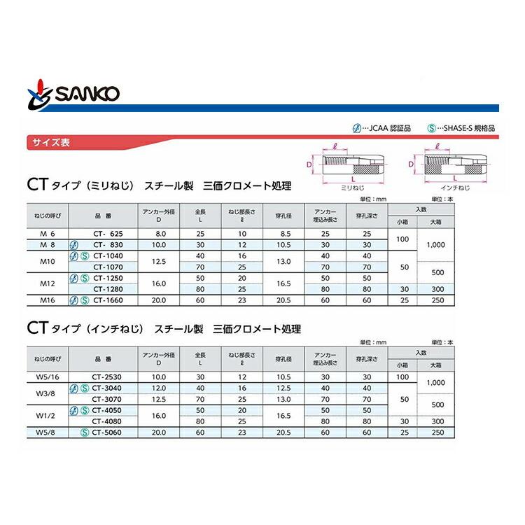 SANKO TECHNO 〈サンコーテクノ〉 シーティーアンカー スチール SANKO TECHNO 〈サンコーテクノ〉 シーティーアンカー スチール