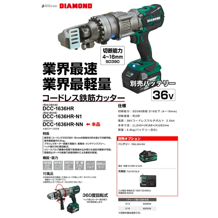 IKK〉 コードレス鉄筋カッターセット DCC-1636HR-NN 本体のみ IKK〉 コードレス鉄筋カッターセット DCC-1636HR-NN 本体のみ