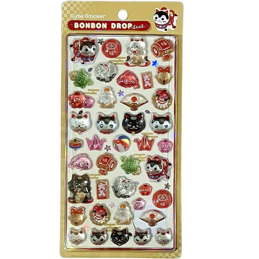 Q-LiA（クーリア） ボンボンドロップシール 縁起物 招き猫 鶴亀 福