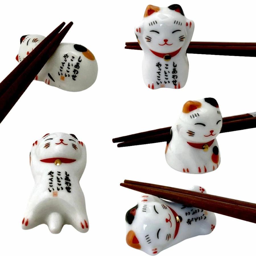 幸せ猫ちゃん 箸置き 5個セット プラケース入り ねこグッズ 癒しグッズ