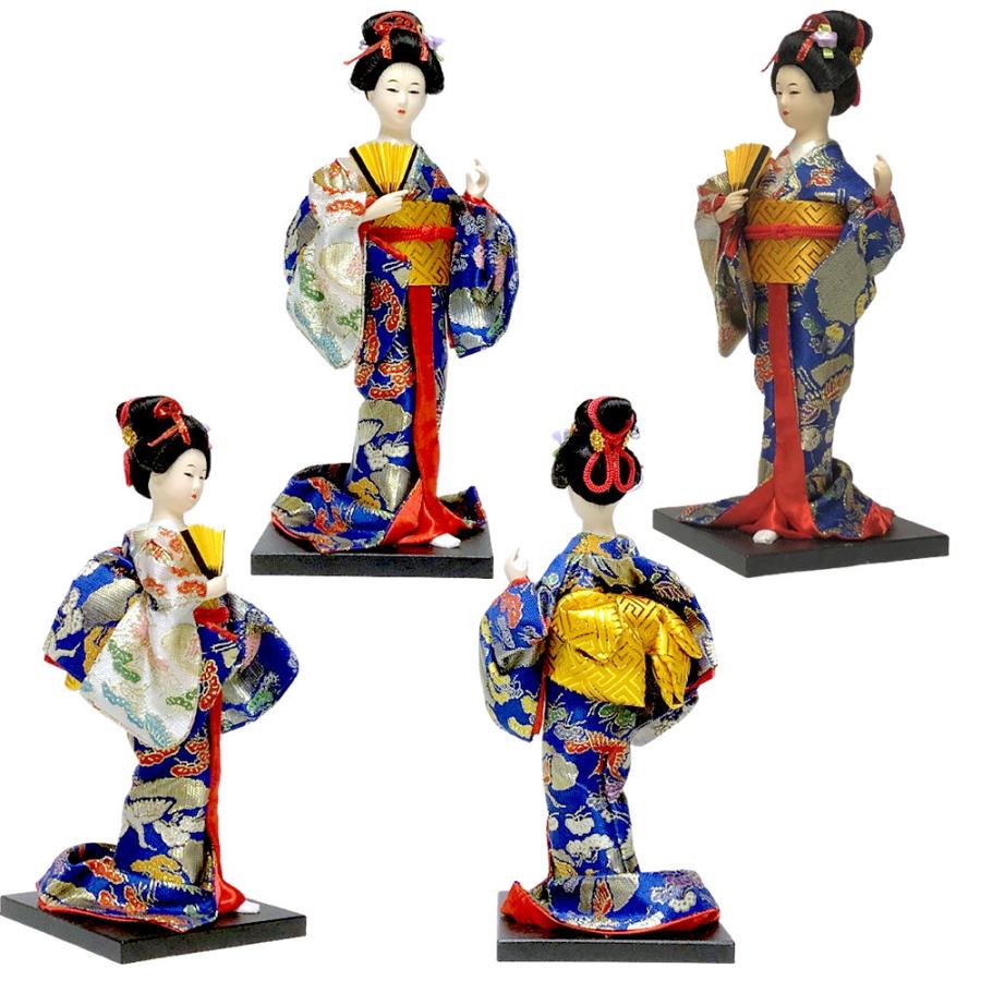 日本の扇子を持つ人形 日本人形 扇子 美人 青い着物 9インチ 約24cm 人形 日本のおみやげ