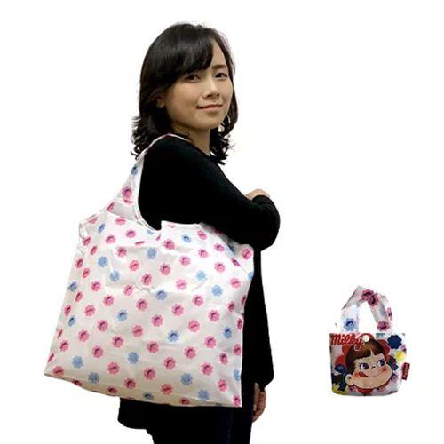 不二家のペコちゃん エコバッグ 白 底にマチ付 収納袋付き 大容量 送料