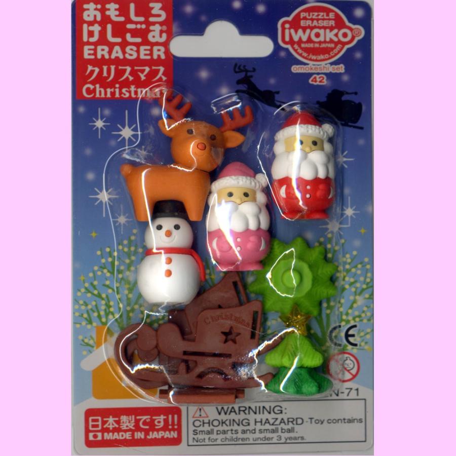 ミニフィギュア消しゴム6個セット（赤サンタ・ピンクサンタ・雪だるま