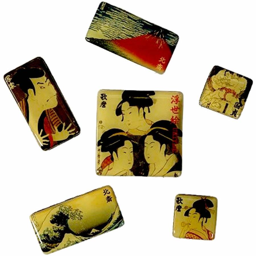 浮世絵マグネット 6個セット 浮世絵 葛飾北斎 赤富士 波裏 写楽 歌麿