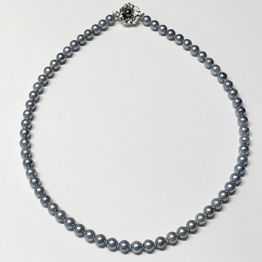 黒真珠 コバルトカラー パールネックレス 6mm x 6.5mm 冠婚葬祭用