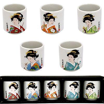 ぐい呑み お猪口 着物美人 5個セット 美人画 おちょこ<br>日本酒