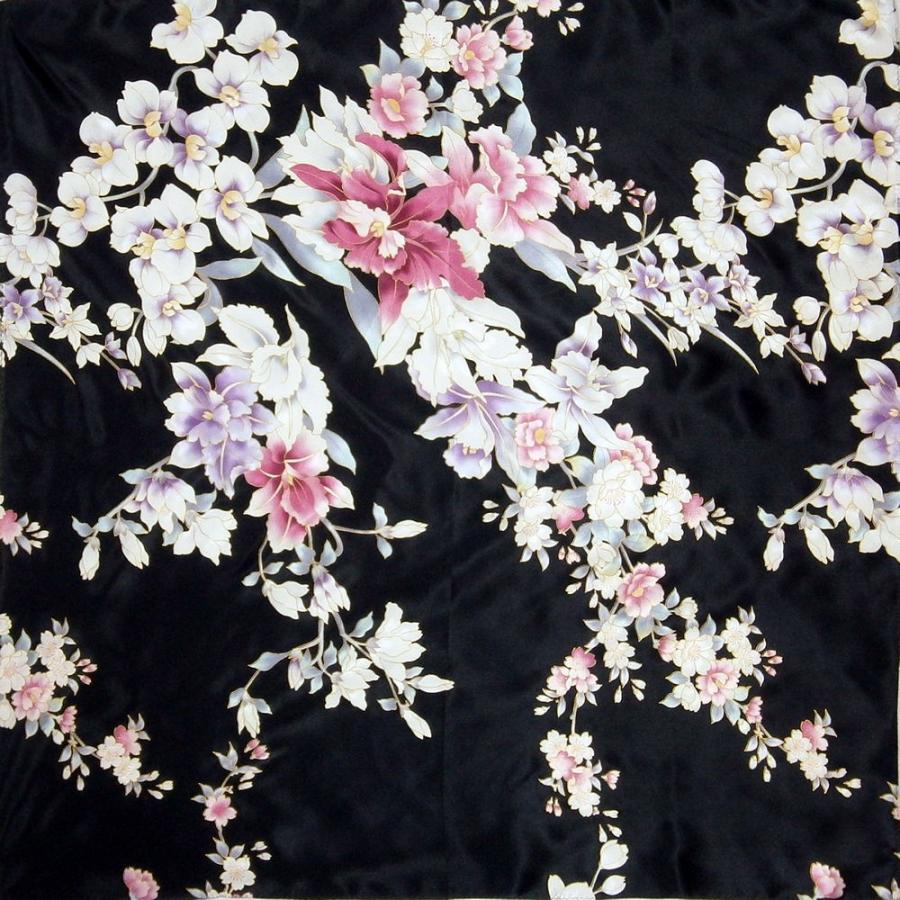 和風シルクスカーフ 蘭 黒 日本製 絹製品 シルク100％ 和風 日本のお