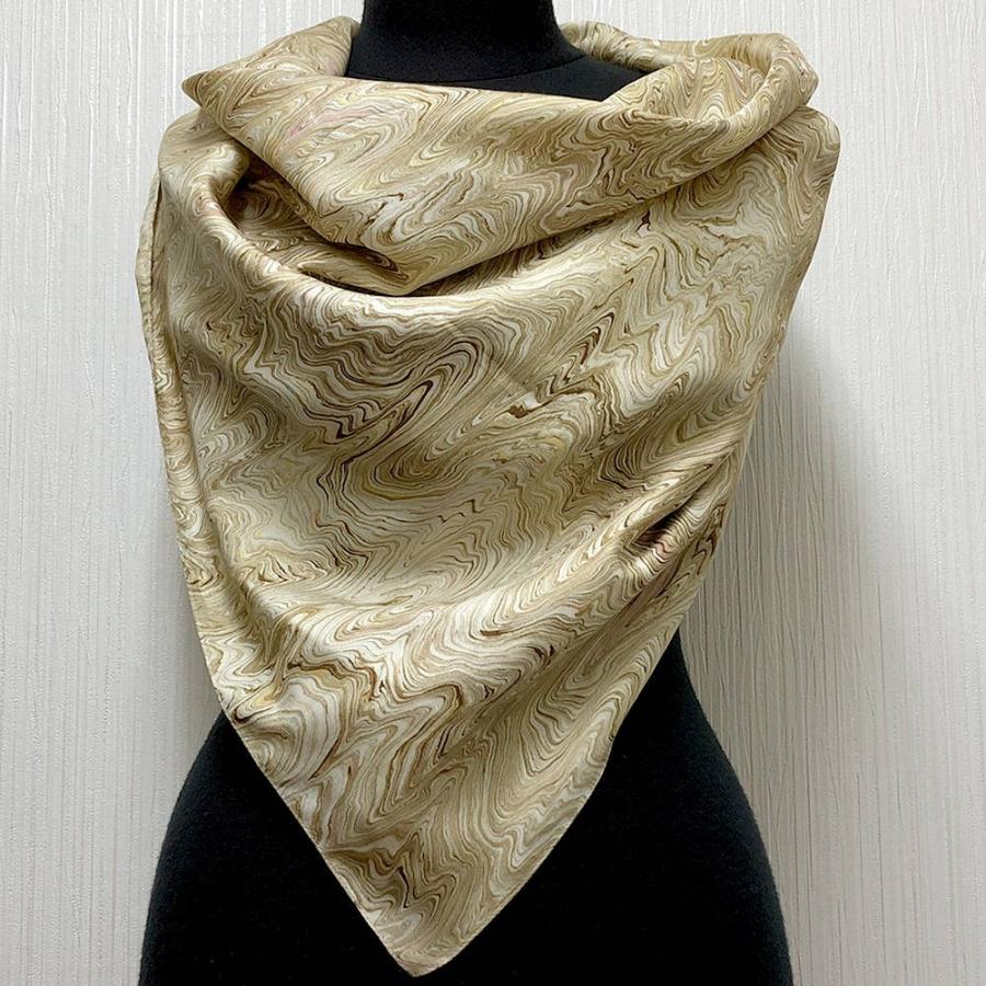 大判シルクスカーフ マドレー染め ブラウン 日本製 絹製品 シルク100