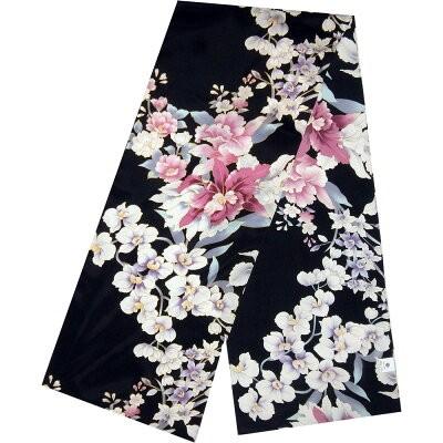 和柄シルクストール(ロングスカーフ) 蘭 黒 日本製 絹製品 シルク100