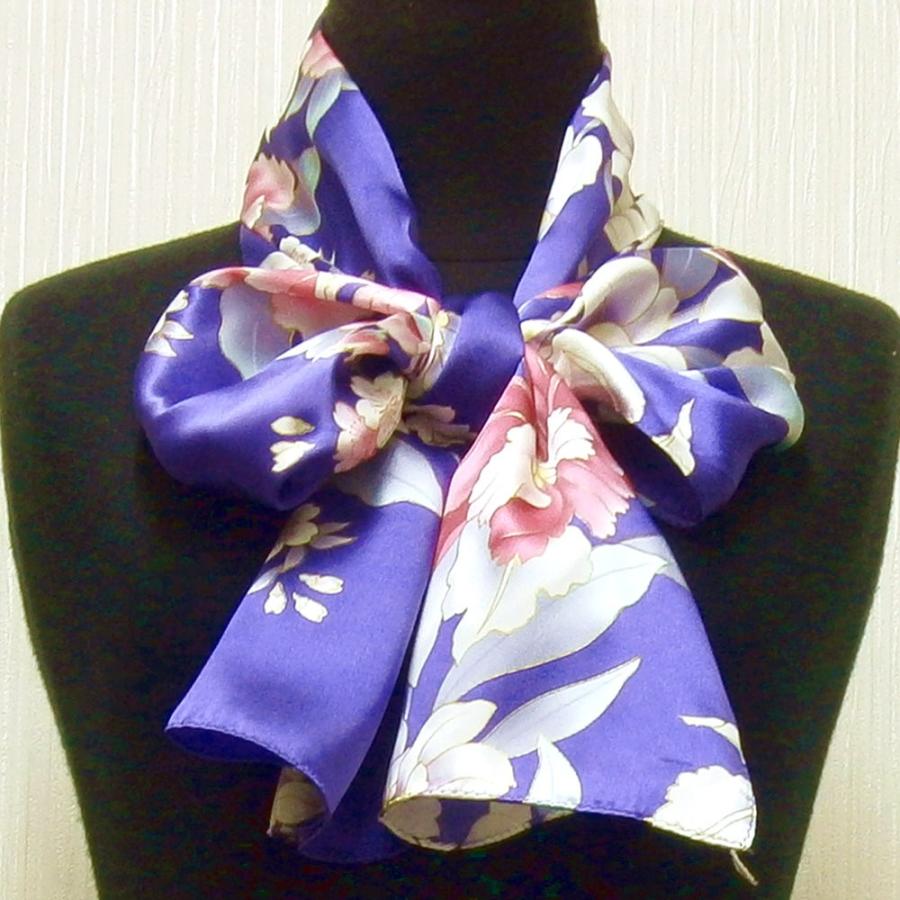 和風シルクストール(ロングスカーフ) 蘭 紫 日本製 絹製品 シルク100