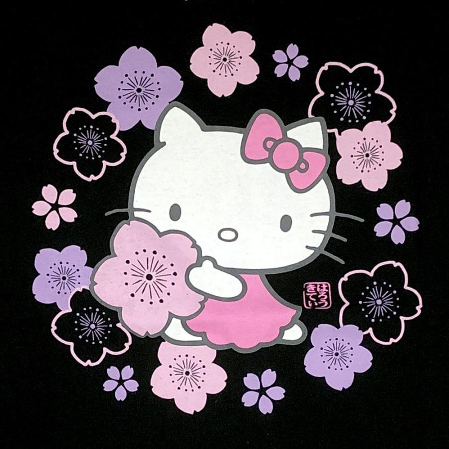 キティちゃん Tシャツ 桜 黒ピンク 子供用 サイズ100 120 メール便 送料無料