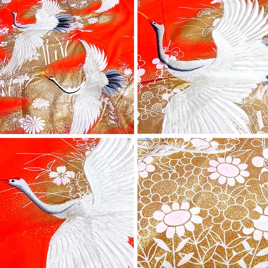 打掛 婚礼衣装 花嫁衣裳 色打掛 幸福鶴花文 正絹 刺繍 鶴 良品 貸衣装