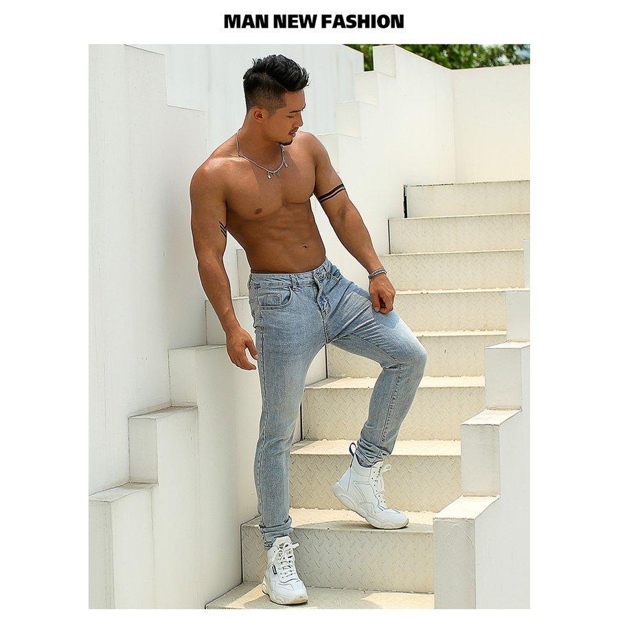 Mr.Hui デニム メンズ ストレッチ ジーンズ ライトブルー H4034